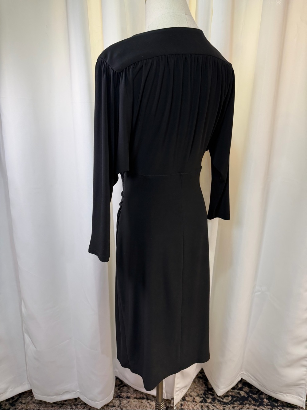 Lauren Ralph Lauren Elegant Black Faux Wrap Stretchy Knit Sheath Dress Size 8 - Picture 7 of 13
